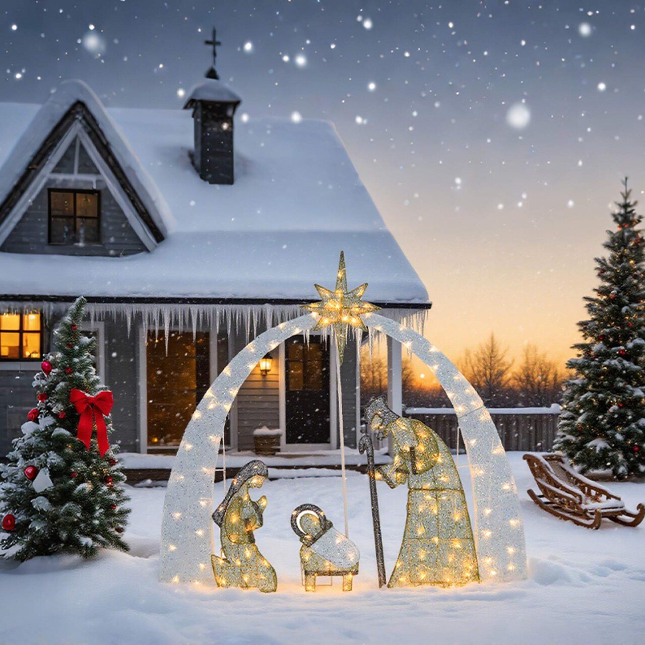 54 Inch Nativity Scene LED with Warm White Lights Indoor Outdoor Christmas Decoration